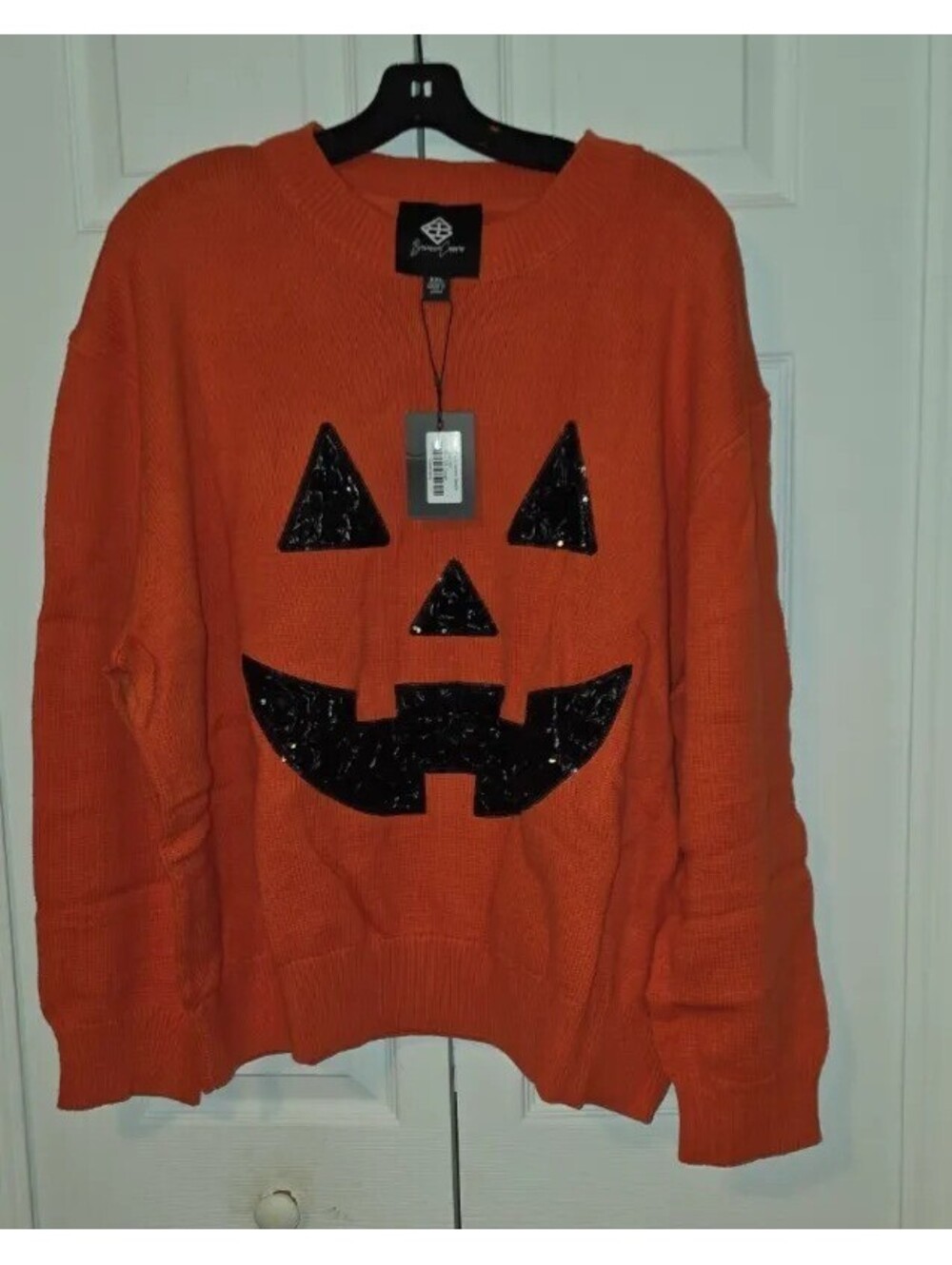 BRIANNA CANNON HALLOWEEN ORANGE SEQUIN LEOPARD JACK O LANTERN SWEATER NWT XXL